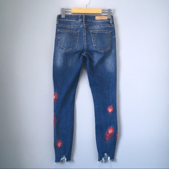 Peacock Feather Embroidered Ankle Crop Jeans Only - Picture 8 of 8
